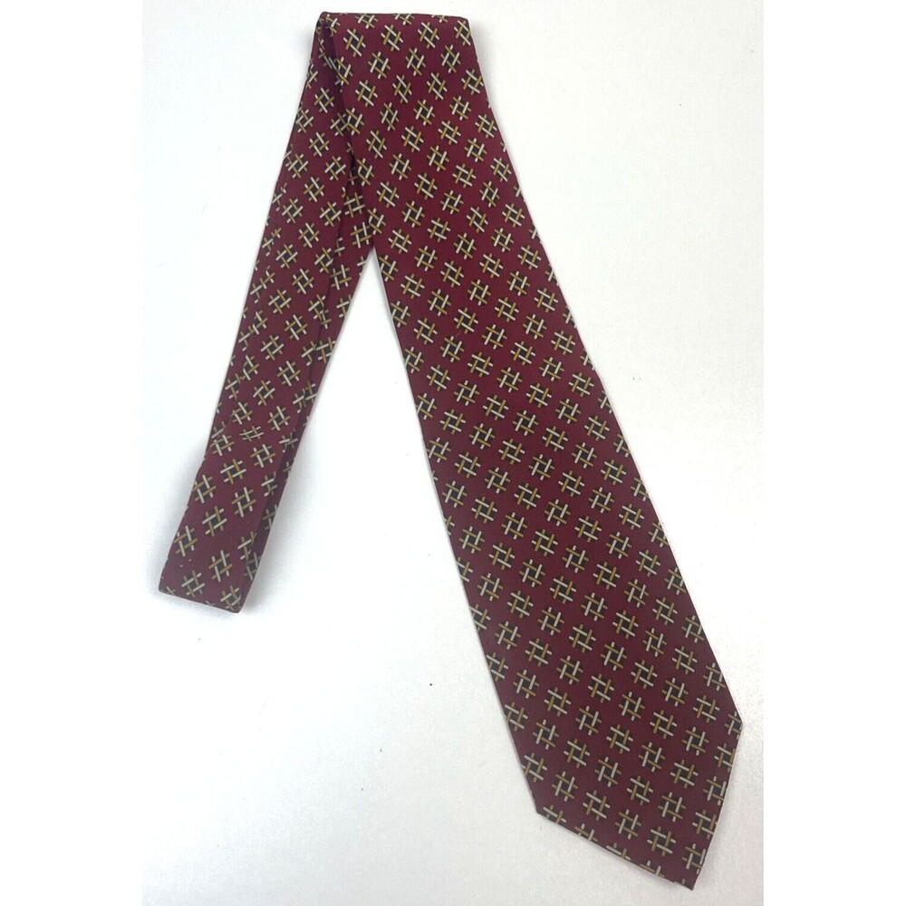Vintage Polo by Ralph Lauren Geometric Silk Tie NeckTie Classy Dress Burgundy